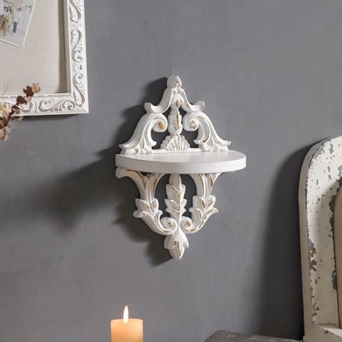 SOFE Vintage Wall Shelf, Distressed White Wood Shelves for Wall 11.8" Tall