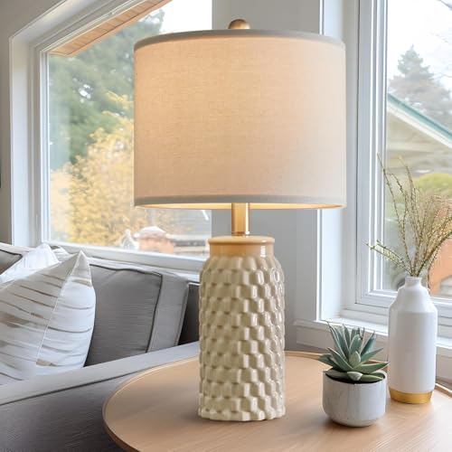 USumkky 20.5" Ceramic Table Lamps Set of 2 - Modern Farmhouse & Boho Style, Bedside Nightstand Lamps for Bedroom, Living Room End Table Lamps, Small Desk Lamp(Cream) - color: 20.5" Cream