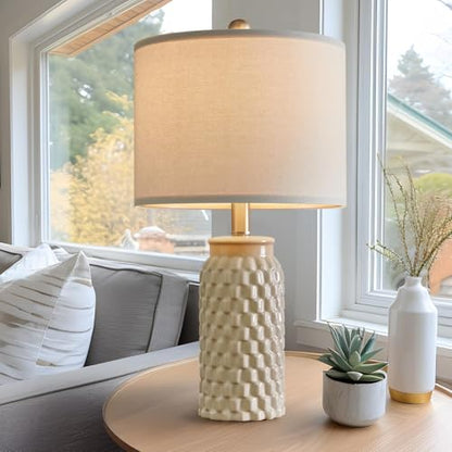 USumkky 20.5" Ceramic Table Lamps Set of 2 - Modern Farmhouse & Boho Style, Bedside Nightstand Lamps for Bedroom, Living Room End Table Lamps, Small Desk Lamp(Cream) - color: 20.5" Cream