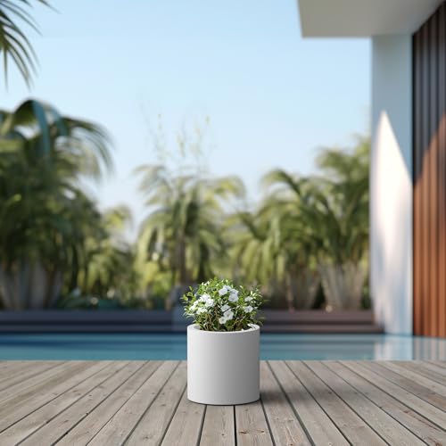 Kante Small Round Cylinder White Concrete Planter 9.8" Tall, Outdoor - color: Pure White, size: 9.8" Dia