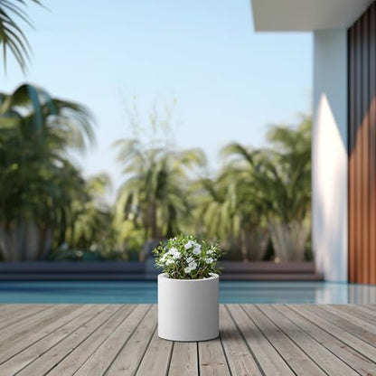 Kante Small Round Cylinder White Concrete Planter 9.8" Tall, Outdoor - color: Pure White, size: 9.8" Dia