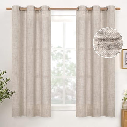 YoungsTex Linen Semi Sheer Curtains 45 Inch Length 2 Panels with Grommet - color: Natural, size: 42"W x 45"L (Pack of 2)