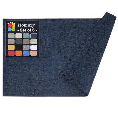 Homaxy PU Faux Leather Placemats for Dining Table, Set of 6, Navy Blue - color: Navy Blue