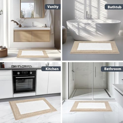 anllugs Bathroom Rugs, 24" x 60" Soft Bath Rugs, Beige & White - color: Beige & White, size: 24" X 60"