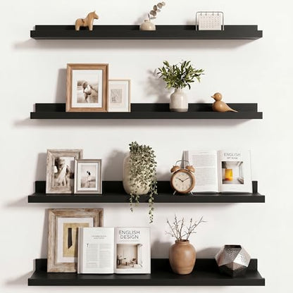 Axeman 30 Inch Floating Shelves, Black Picture Ledge Shelf Set of 4 - color: Black, size: 30 Inch