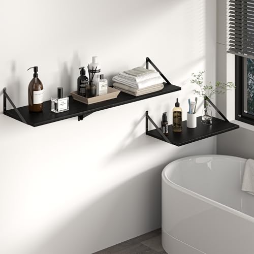 Heimlove 32W x 12D Deep Floating Shelves Set of 2 Black - color: Black With Black Metal Bracket, size: 32Wx12Dx5.8H