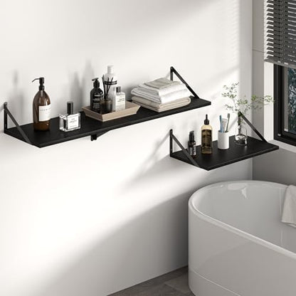Heimlove 32W x 12D Deep Floating Shelves Set of 2 Black - color: Black With Black Metal Bracket, size: 32Wx12Dx5.8H