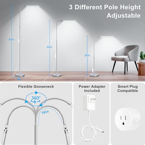 Bright Floor Lamp, 18W/2000LM Silver LED Floor Lamp with Double Head - color: Silver