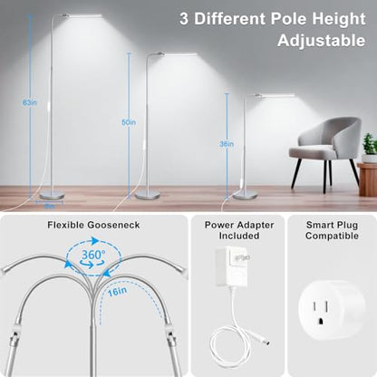 Bright Floor Lamp, 18W/2000LM Silver LED Floor Lamp with Double Head - color: Silver