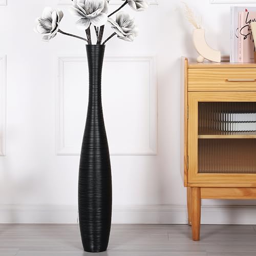 Leewadee Large Floor Vase 34 inches Polyresin for Pampas Grass, Dried Flowers - color: Black, size: 34 inches