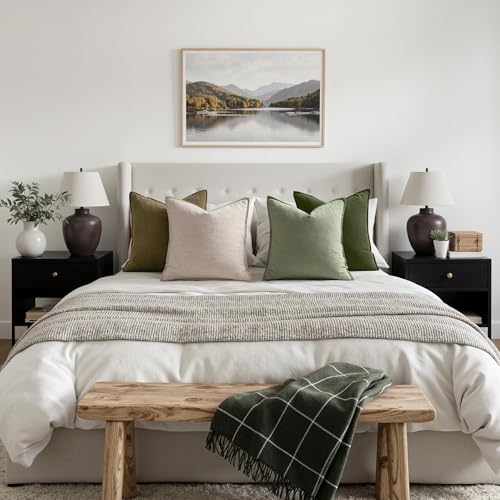 MIULEE Green and White Boho Linen Pillow Covers 18x18 Inch Pack of 4 - color: Green and White, size: 18" x 18" (Pack of 4)