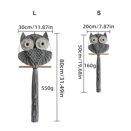 Achart Owl Macrame Wall Hanging-Hand Woven Boho Tapestry-Macrame Wall Decor - color: Grey-S