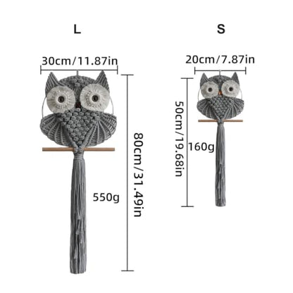 Achart Owl Macrame Wall Hanging-Hand Woven Boho Tapestry-Macrame Wall Decor - color: Grey-S