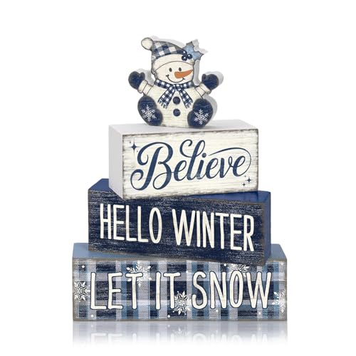 Britimes Tiered Tray Decor Set, 4 Pack, Wooden Table Sign, Snowman Winter - style: Christmas Snowman