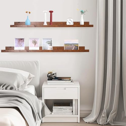 Muzilife 45.3" Large Floating Shelves Wood Wall Shelf with Lip, 2Pcs, Honey - color: Honey, size: 45.3"