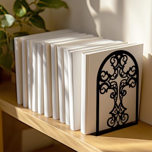 Peacoblue 5.3"x4.3"x7.9" Metal Bookends, Heavy Duty Book Ends for Shelves - style: Cross