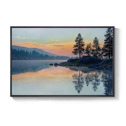 Framed Sunset Mountain Lake Landscape Wall Art for Living Room, 24x36 Inch - color: Red Blue, size: 36"L x 24"W