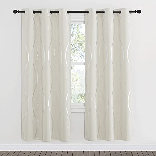 NICETOWN Blackout Curtains Panels for Bedroom, Beige, 2 Panels, 42 x 72 Inch, Microfiber Noise Reducing Thermal Insulated Wave Line Foil Print Design Blackout Curtains for Patio Sliding Glass Door - color: 1 - Beige, size: 42"W x 72"L (Pack of 2)