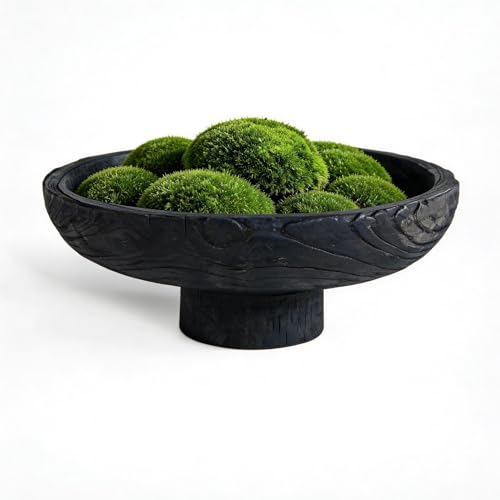 Moss Bowl Wooden Decorative Bowl, Wabi Sabi Wood Bowl for Coffee Table Centerpiece Decor, Wooden Dough Bowl Style, Minimal Table Decor (Pedestal Bowl)