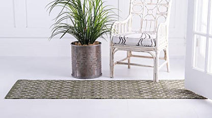 Unique Loom Outdoor Trellis Collection Area Rug - Tribal Trellis (2' x 8' Runner, Green/ Natural) - color: Green/Natural, size: 2' x 8' (Runner)