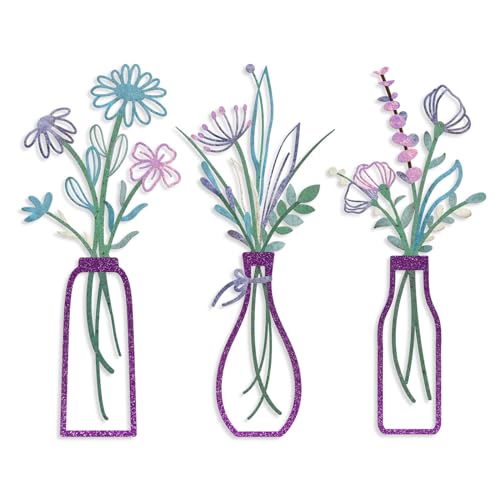 Pigort 3 Pieces Metal Flowers Wall Arts - Rustic Farmhouse Decor Purple Minimalist Flower Wall Decors for Living room Bathroom Bedroom Dining Room-Housewarming Gifts(Purple, Vase-C) - color: Purple