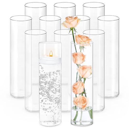 TBWIND 12pcs 12 Inch Clear Glass Cylinder Vases for Centerpieces - size: 12 Pack 12 Inch - Clear