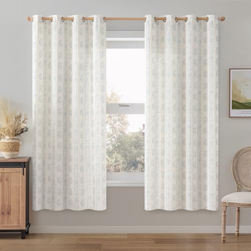 Blue Linen Boho Curtains 63 Inch Farmhouse Grommet Top 2 Panels - color: Boho | Blue, size: 52"W x 63"L (Pack of 2)
