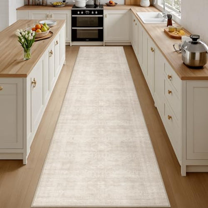 3x14 Hallway Washable Runner Rug: Neutral Kitchen Carpet Beige - color: Beige, size: 3' x 14' (Runner)