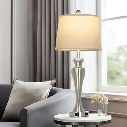 CINSARY Silver Table Lamp Single, Touch Control Bedside Lamp with USB A+C Ports and AC Outlet, 3-Way Dimmable Bedroom Lamps for Nightstand, Tall Brushed Nickel Living Room Lamps for End Table - color: Silver (1 Pack)