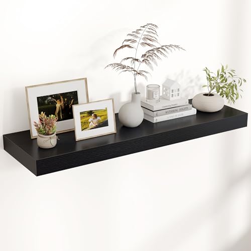 40 Inch Floating Shelves for Wall, 12"D Wood Storage Shelves, Black Finish - color: Black, size: 40 Inch