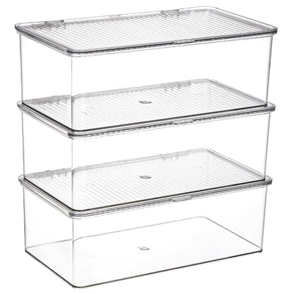 ZENFUN Set of 3 Small Stackable Storage Bins with Hinged Lid, Acrylic Organizer Box, Clear Makeup Organizer Box, Cosmetic Case for Home, Office (Pack of 3) - size: 10.8*6.8*3.7 inch (Pack of 3)