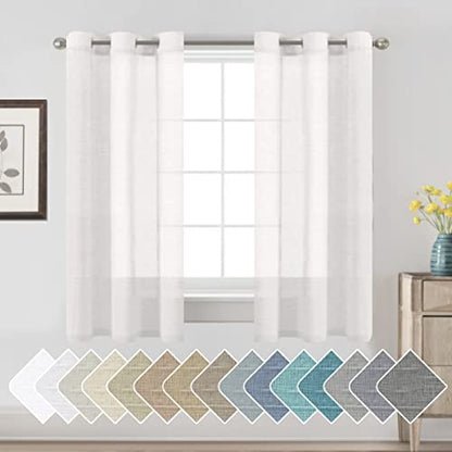 H.VERSAILTEX White Linen Sheer Curtains 63" 2 Panels Grommet - color: White, size: 37"W x 63"L (Pack of 2)