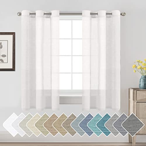 H.VERSAILTEX White Linen Sheer Curtains 63" 2 Panels Grommet - color: White, size: 37"W x 63"L (Pack of 2)