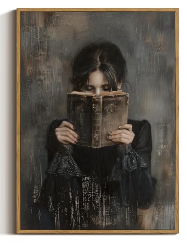 Dark Academia Lady Reading Canvas Wall Art 8x10 inch - color: Black dress, size: 8"x10" Natural