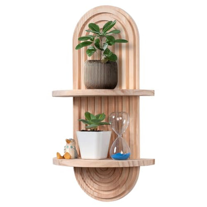 Boho Floating Shelves for Wall Art, Mid Century Modern Arched Wood Shelf - color: Natural