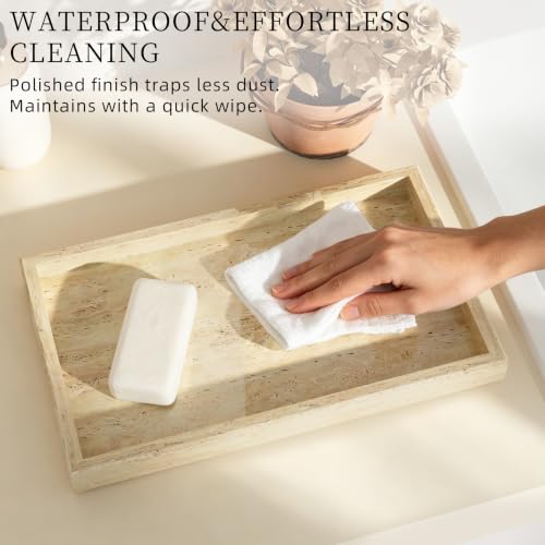 Decorative Natural Marble Vanity Trays,11.8x7.9x1.2in,Travertine - color: Travertine