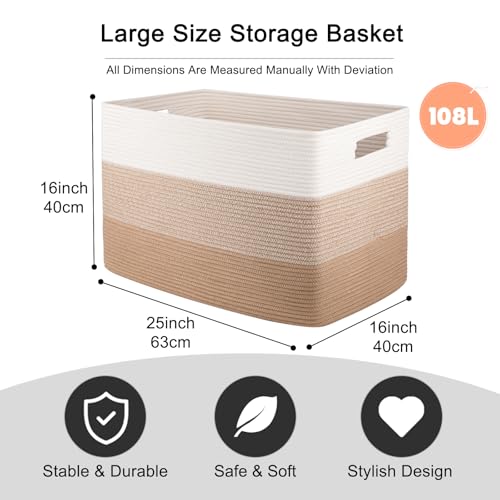 OIAHOMY 108L Extra Large Blanket Basket Dog Toy Basket Light Brown - color: Gradient Light Brown