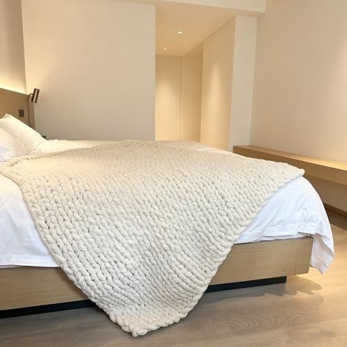 Soft Chunky Knit Throw Blanket for Couch, Cozy Warm Knitted Blankets - color: Beige, size: 40"x60"(Medium Size Throw)