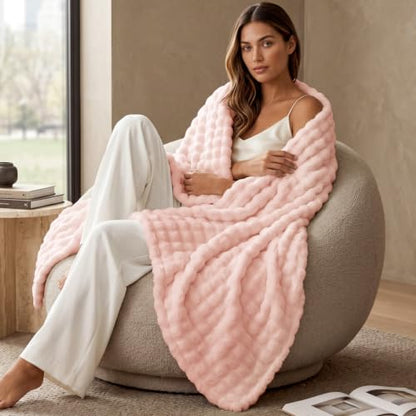 BEDELITE Cute Pink 3D Fleece Bubble Throw Blanket for Couch, 50x60 Inches - color: Light Pink, size: Throw(50"x60")