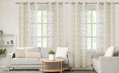 Bujasso Embroidered Leaf Sheer Curtains, Gold 38" Wx84 Lx2 - color: Gold, size: 38"W x 84"L (Pack of 2)