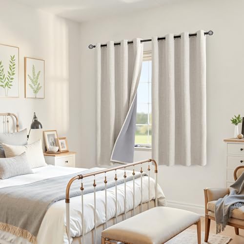 YoungsTex Linen Farmhouse Blackout Curtains 63 Inch Length 2 Panels Set - color: Linen, size: 52"W x 63"L (Pack of 2)
