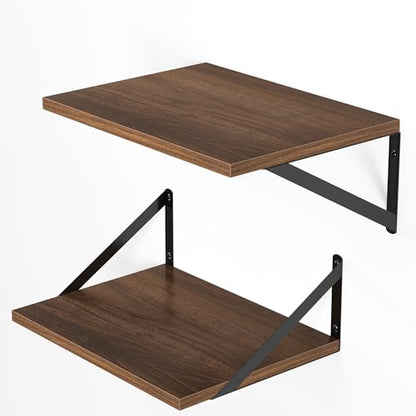 Heimlove 16W x 12D Deep Floating Shelves Set of 2 Walnut - color: Walnut With Black Metal Bracket, size: 16Wx12Dx5.8H