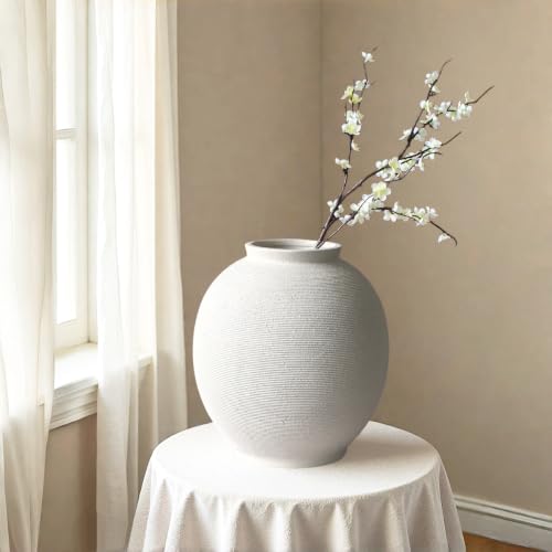 Extra Large White Ceramic Vase, 12.5" H Sandstone White - color: White-13", size: 13"-Oval
