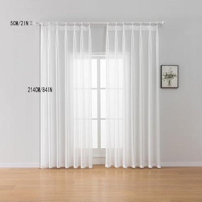 Pinch Pleated Sheer Curtains 84 Inch 2 Panels for Living Room Bedroom - color: 2-off White, size: 52"W x 84"L (Pack of 2)