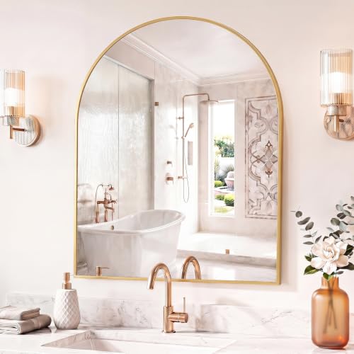 Sweetcrispy 30"x38" Arched Bathroom Mirror, Bathroom Mirrors for Over Sink - color: Gold-arched, size: 38"L x 30"W
