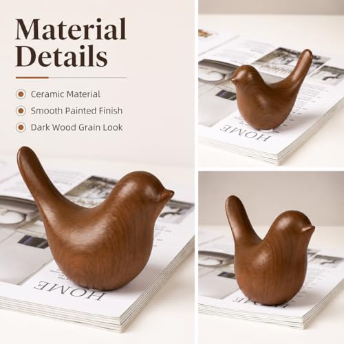 Ceramic Bird Figurines, Dark Wood Grain, 2 Pcs - color: Dark Wood Grain