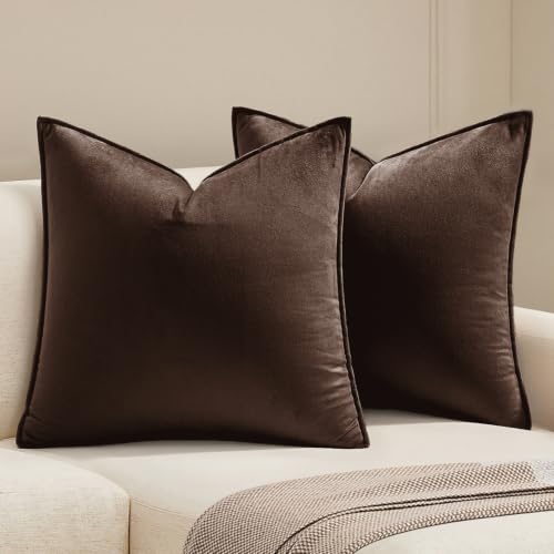 MIULEE Decorative Dark Brown Velvet Throw Pillow Covers for Couch 16x16 in - color: Dark Brown, size: 16" x 16" (Pack of 2)