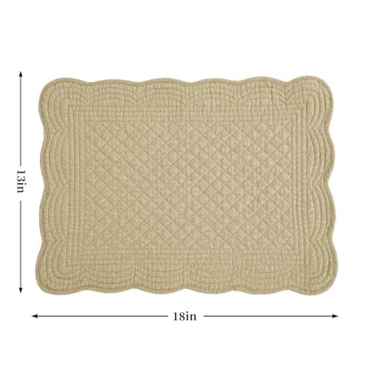 HOMBYS Quilted Placemats Set of 6 Washable-13x18 inches Rectangular Placemats for Kitchen Table-100% Cotton Fabric Rectangular Table Mats, (Khaki) - color: Khaki