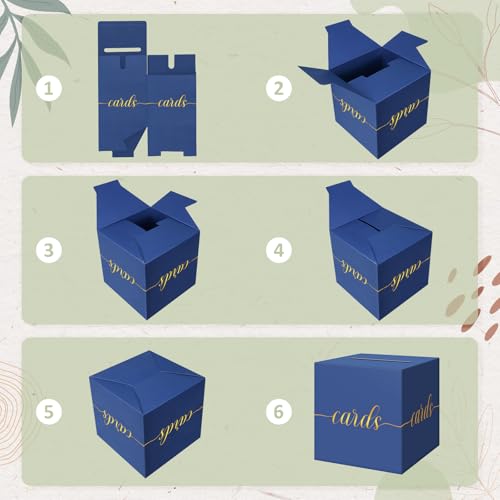 Elegant Card Box for Party, Gold Foil Graduation Card Box, Navy Blue - color: Blue and Gold Foil