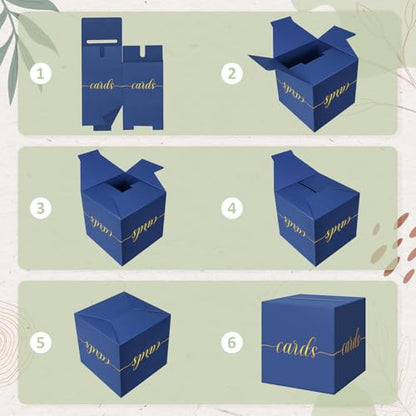 Elegant Card Box for Party, Gold Foil Graduation Card Box, Navy Blue - color: Blue and Gold Foil